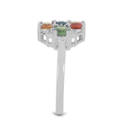 BUY 925 SILVER MULTI SAPPHIRE GEMSTONE CLUSTER RING 